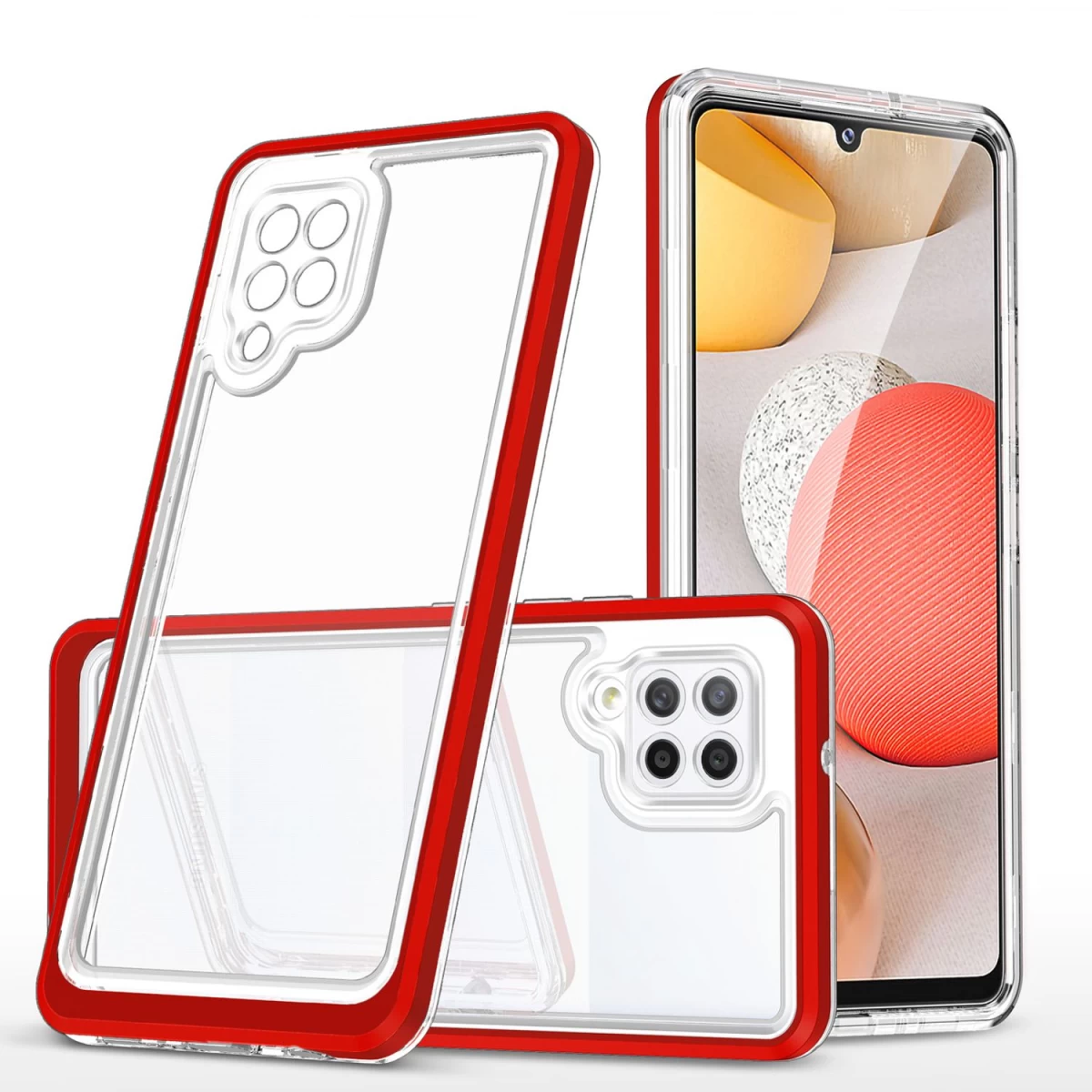 3 In 1 Skaidrus Dėklas samsung Galaxy A42 5g Frame Gel Cover Red