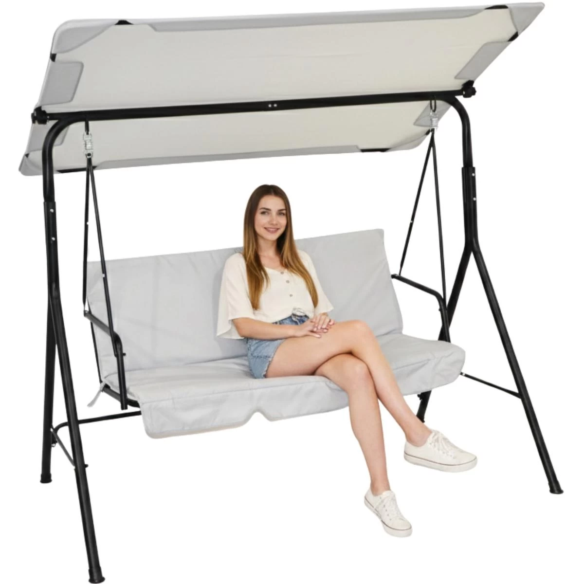 3 Vietų Balkono-sodo Sūpynės Pilkos Spalvos