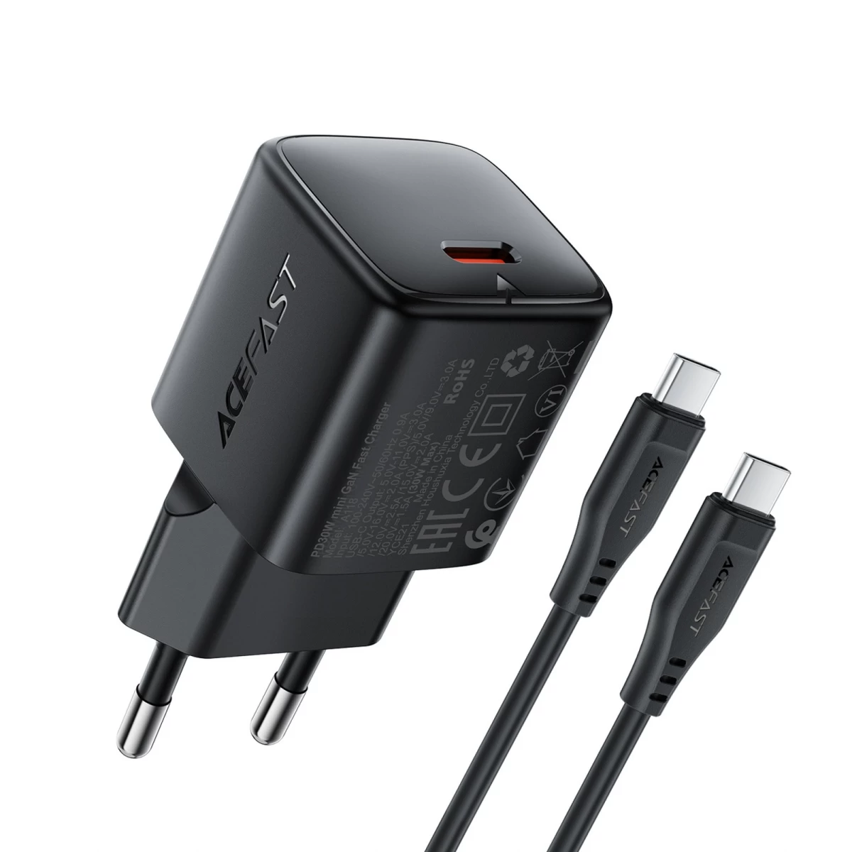 30 W Gan Usb-c Tinklinis įkroviklis Su 1,2 M Usb-c – Lightning Kabeliu – Juodos Spalvos