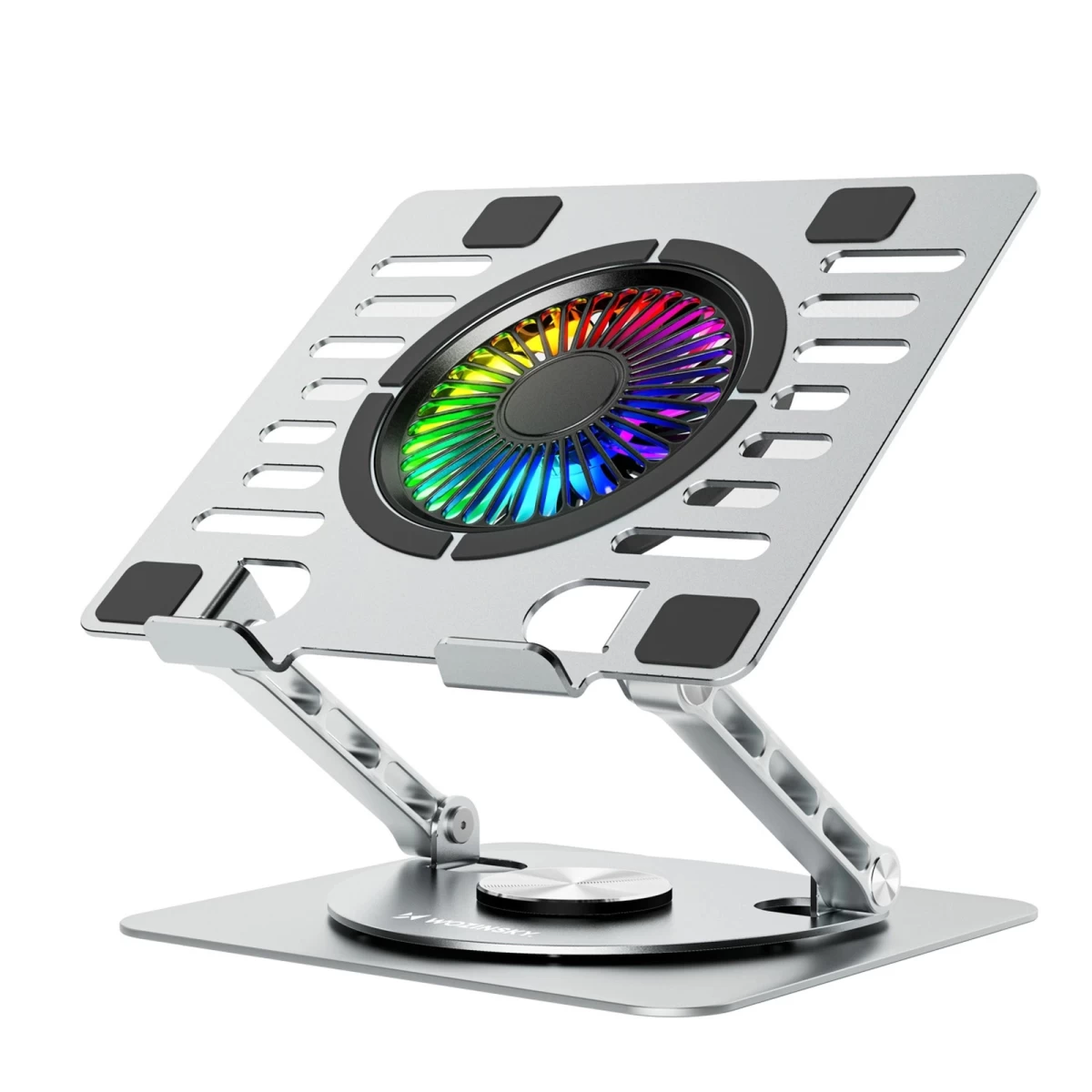 360° Pasukamas Aušinimo Stovas Nešiojamajam Kompiuteriui Ir Planšetiniam Kompiuteriui Su Rgb Apšvietimu – Sidabrinis