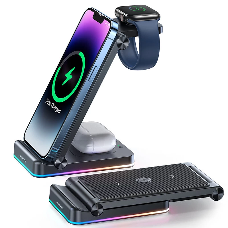 3in1 Indukcinis įkroviklis iphone, apple Watch Airpods + Stovas - Juodas