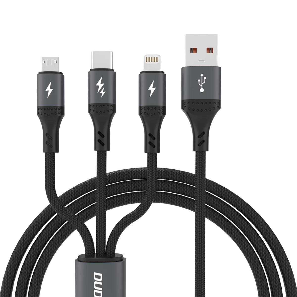 3in1 Kabelis 60w Usb-a - Microusb Usb-c Iphone Lightning 1,2 M - Juodas