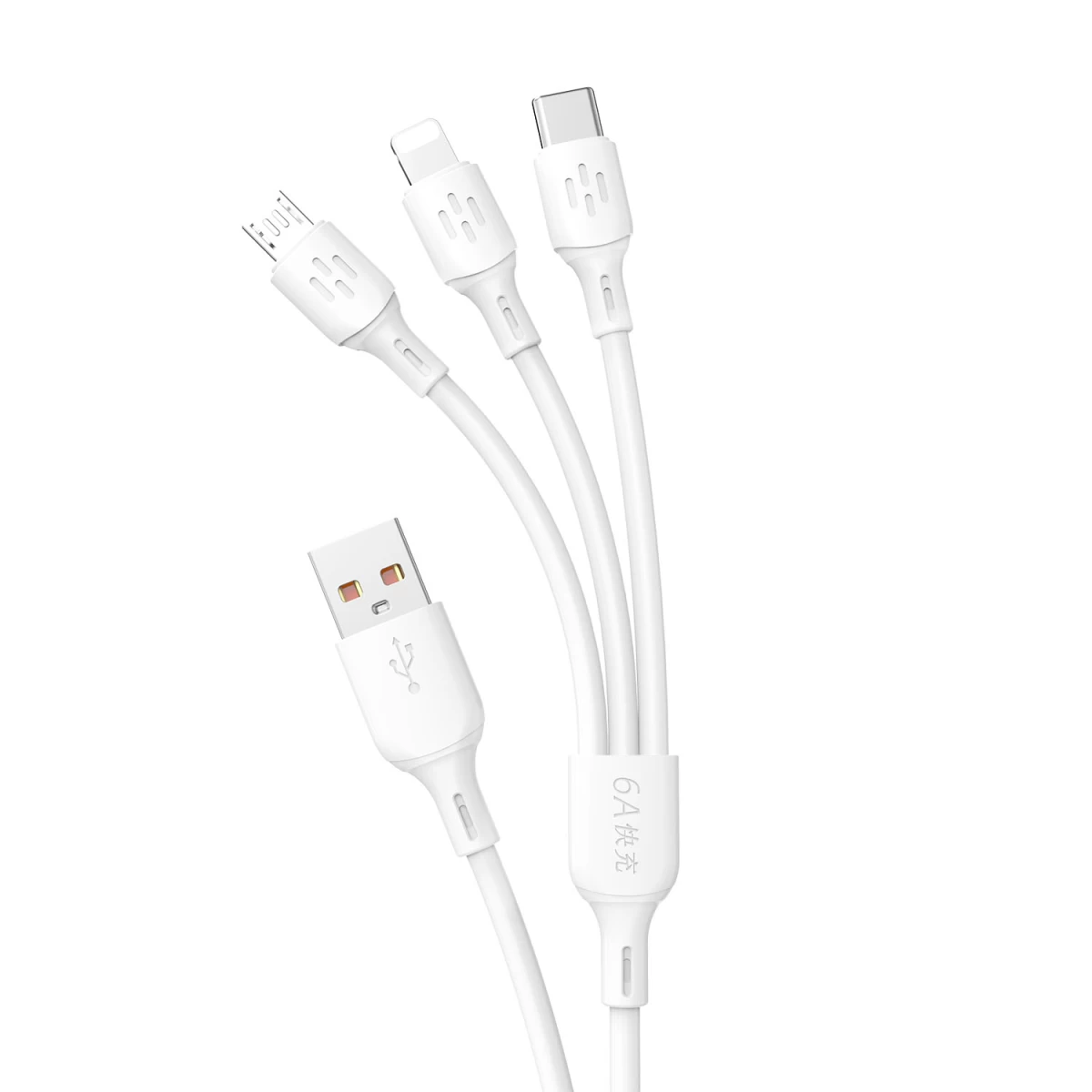 3in1 Kabelis Usb-a į Usb-c Micro Usb Iphone Lightning 480mb/s 1,2 M Baltas