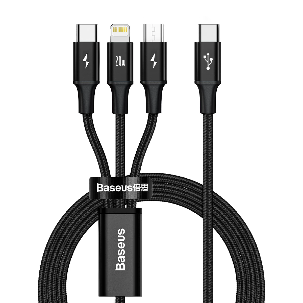 3in1 Kabelis Usb-c - Usb-c / Iphone Lightning / Microusb 20w Pd 1,5 M - Juodas