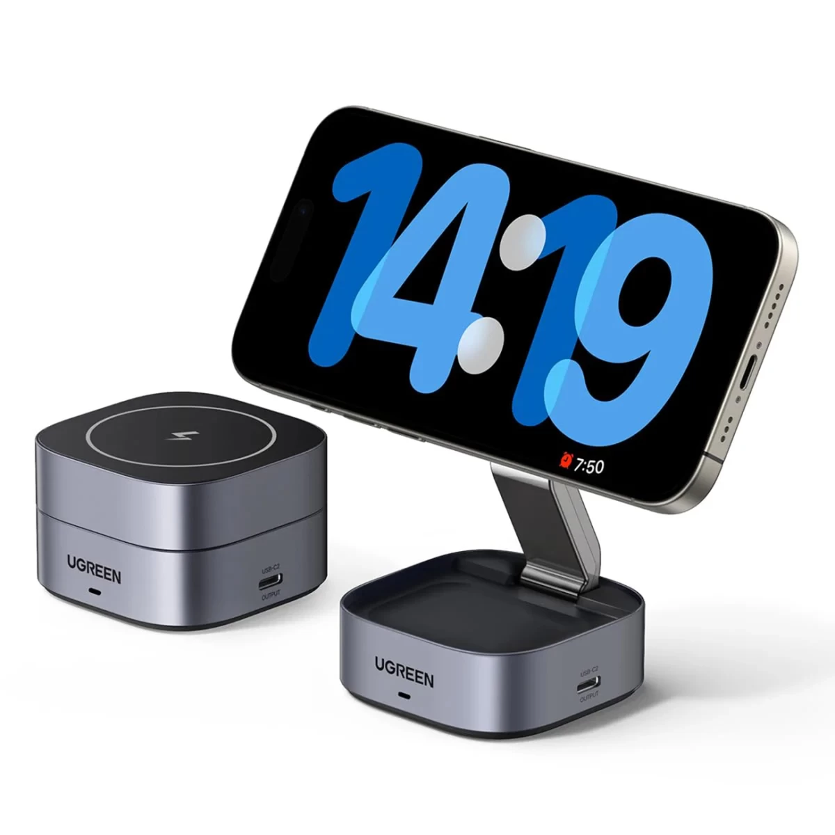 3in1 Magsafe Qi Indukcinis įkroviklis Ausinėms Su Usb-c Jungtimi - Juodas