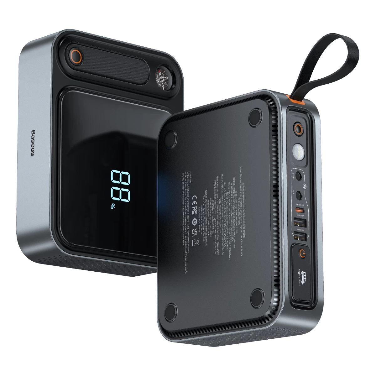 3in1 Powerbank Usb Usb-c Jump Starteris Automobiliui 3000a žibintuvėlis Juodas