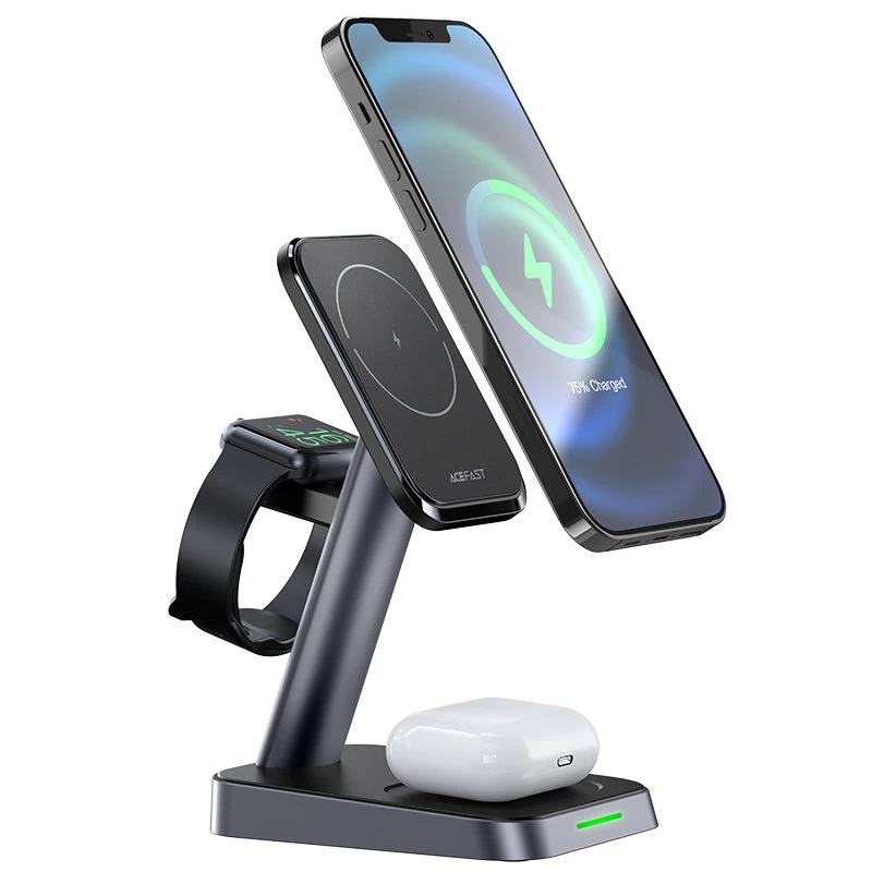 3in1 Qi 15w įkroviklis Su Magnetiniu Laikikliu Iphone Apple Watch Ir Airpods, Juodas