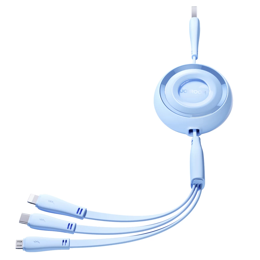3in1 Spalvingos Serijos Usb-a į Usb-c / iphone Lightning / Microusb Suvyniotas 1 M Mėlynos Spalvos Kabelis 3in1 Spalvingos Serijos Usb-a į Usb-c / iphone Lightning / Microusb Suvyniotas 1 M Mėlynos Spalvos Kabelis