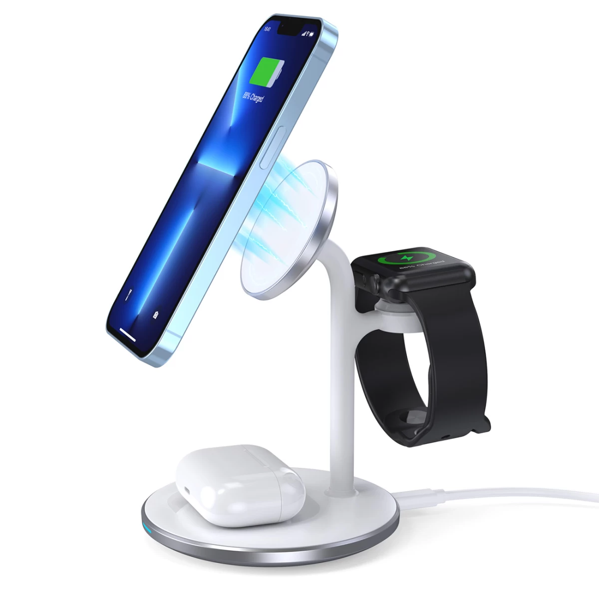 3in1 Stovas Indukcinė įkrovimo Stotelė Iphone Airpods Pro Apple Watch Juoda
