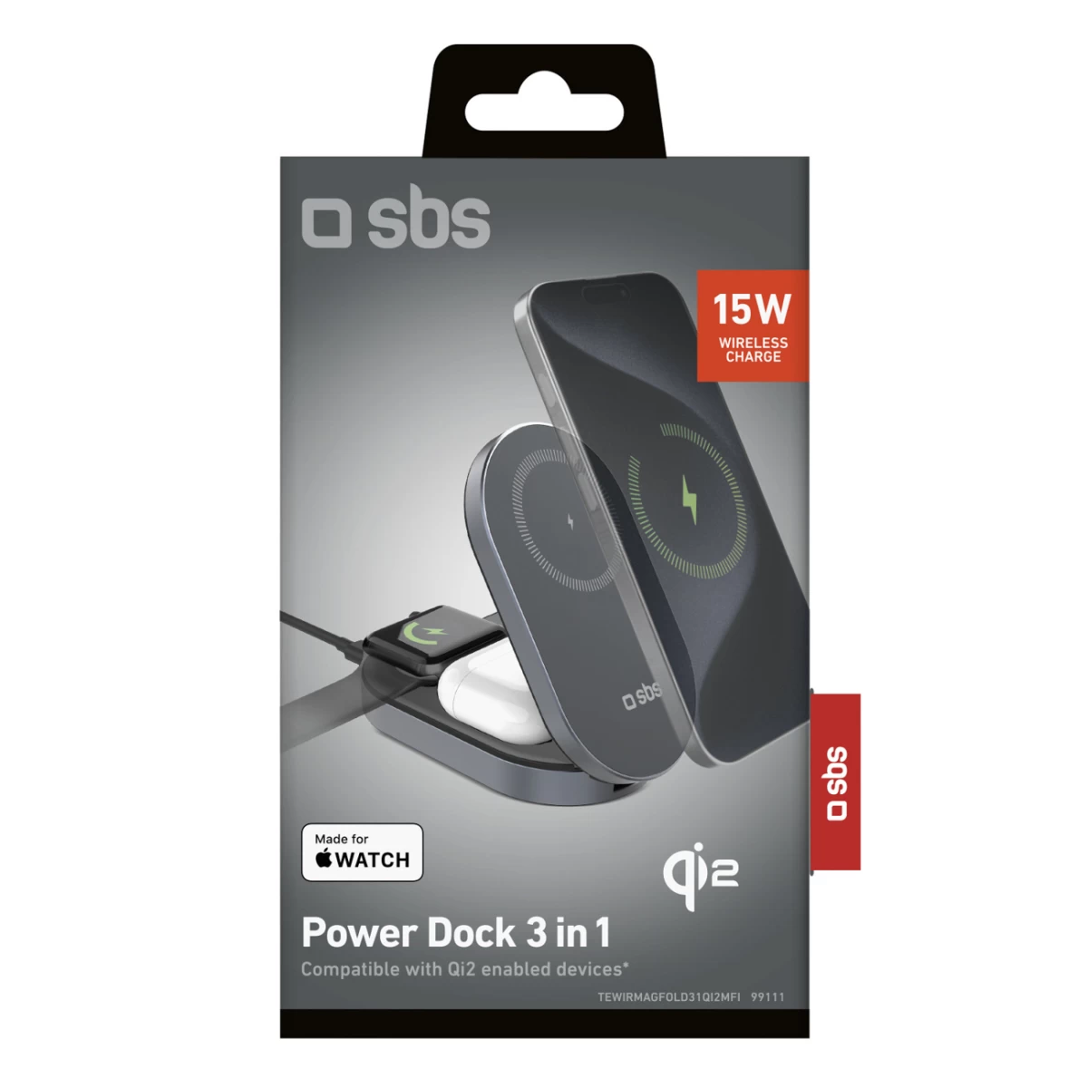 3in1 Sulankstoma Belaidžio įkrovimo Stotelė Iphone Apple Watch Airpods Qi2 Mfi - Juoda