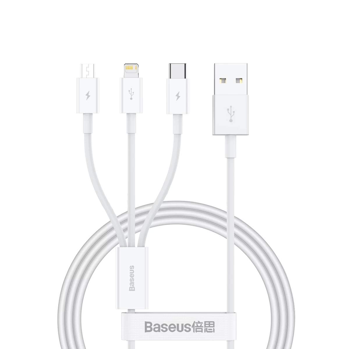 3in1 Superior Series Kabelis Usb-a - Usb-c / lightning / Micro Usb 3.5a 1 M - Baltas