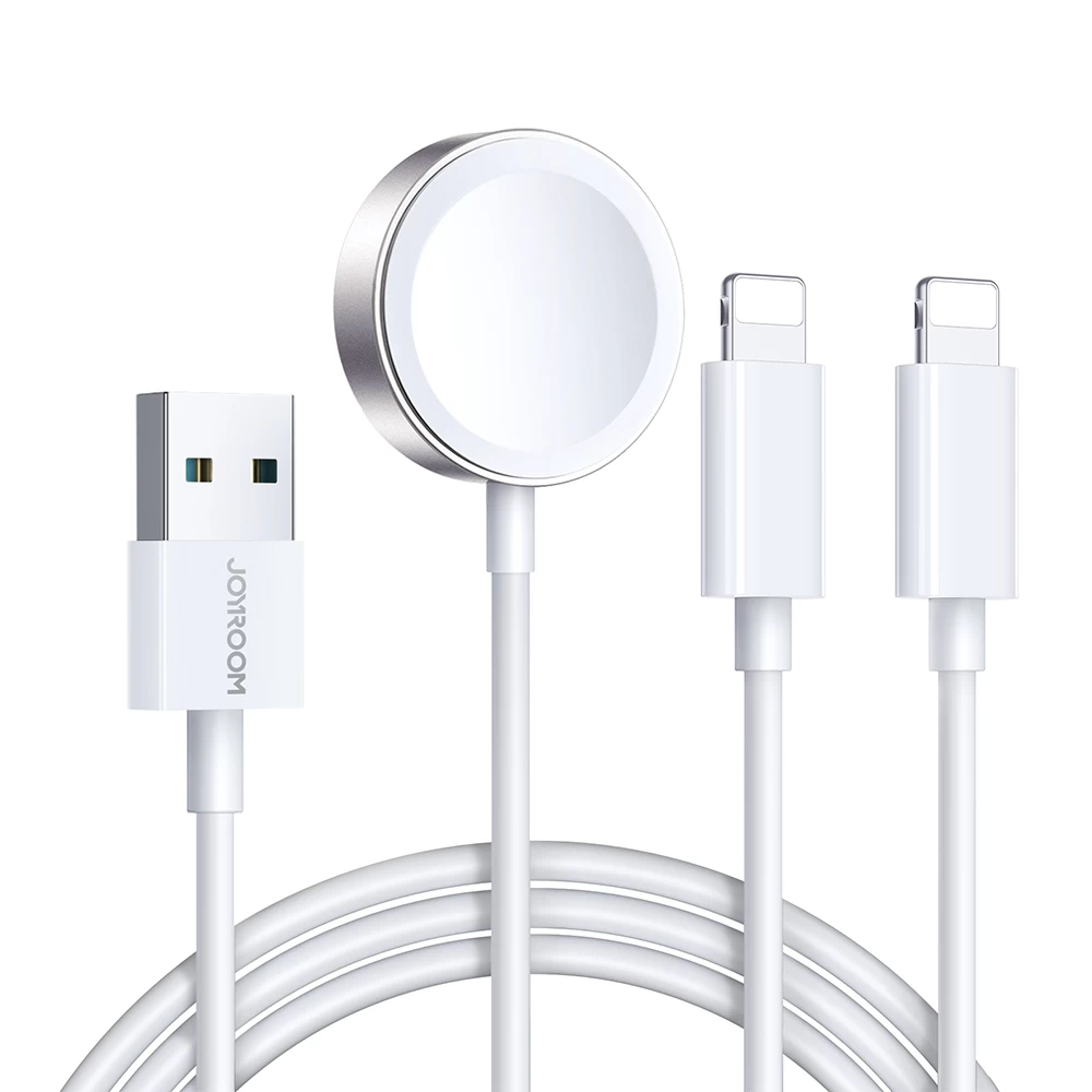 3in1 Usb-a Kabelis Su Indukciniu įkrovikliu + 2x Iphone Lightning 1,2 M Baltas