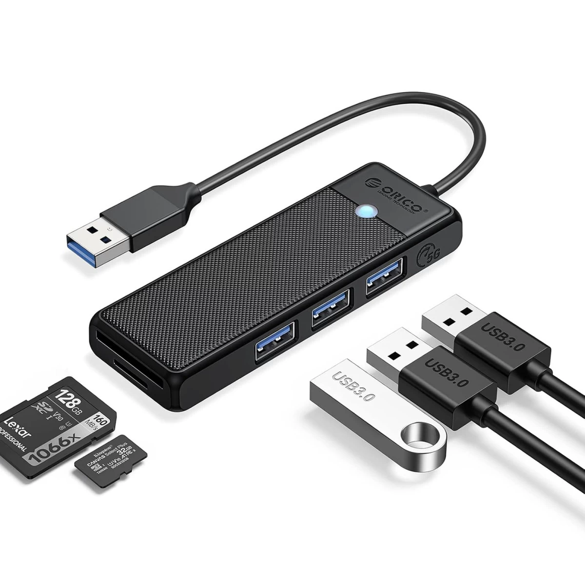 4 Prievadų Usb-a – Usb-a Sd Ir Microsd Kortelių Skaitytuvas, 1 M – Juodas