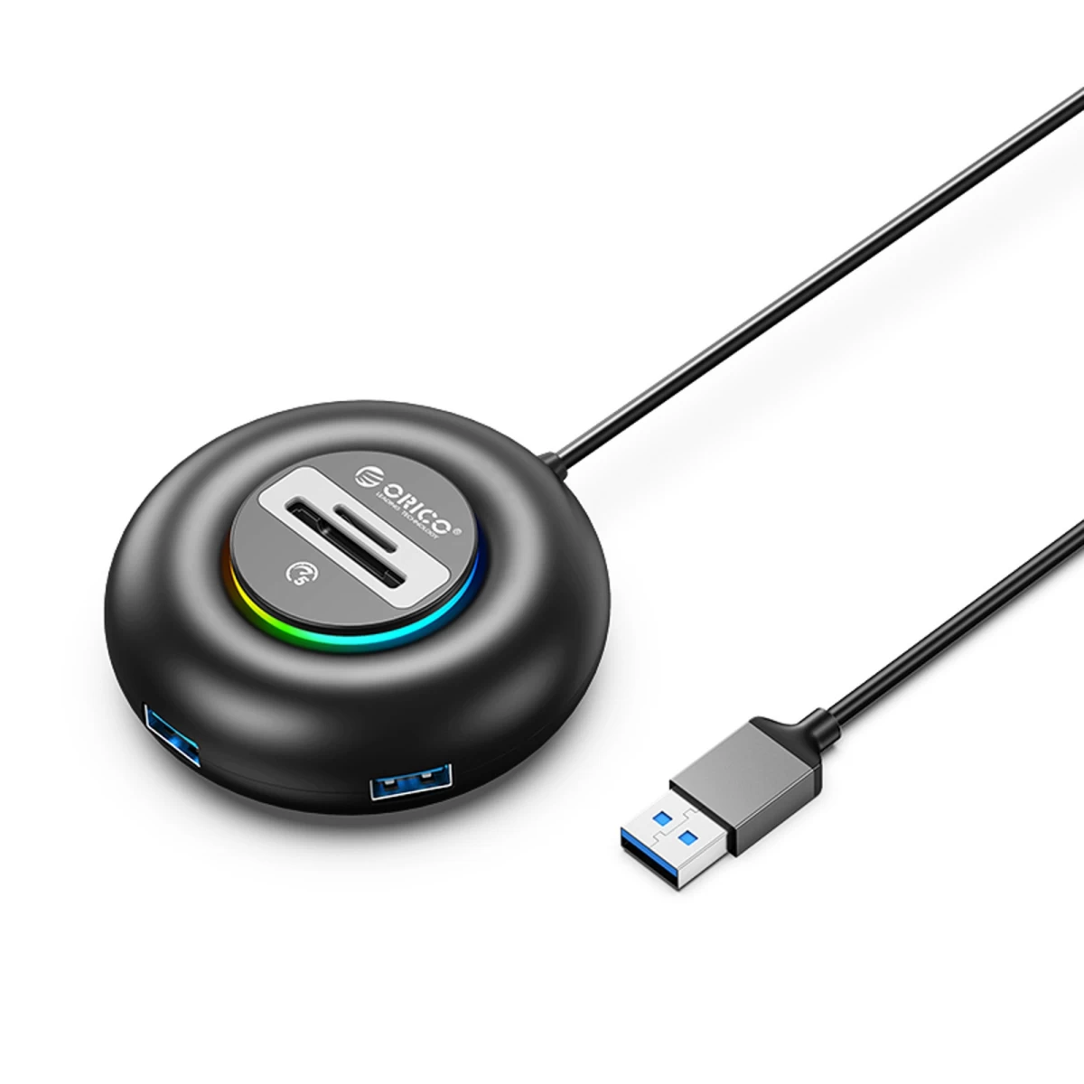 4 Prievadų Usb-a – Usb-a Sd Microsd Rgb 0,3 M Adapteris – Juodas