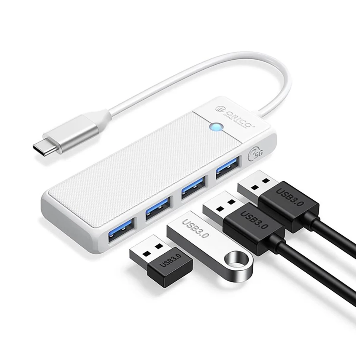 4 Prievadų Usb-c – Usb-a šakotuvas, 1 M, Baltas