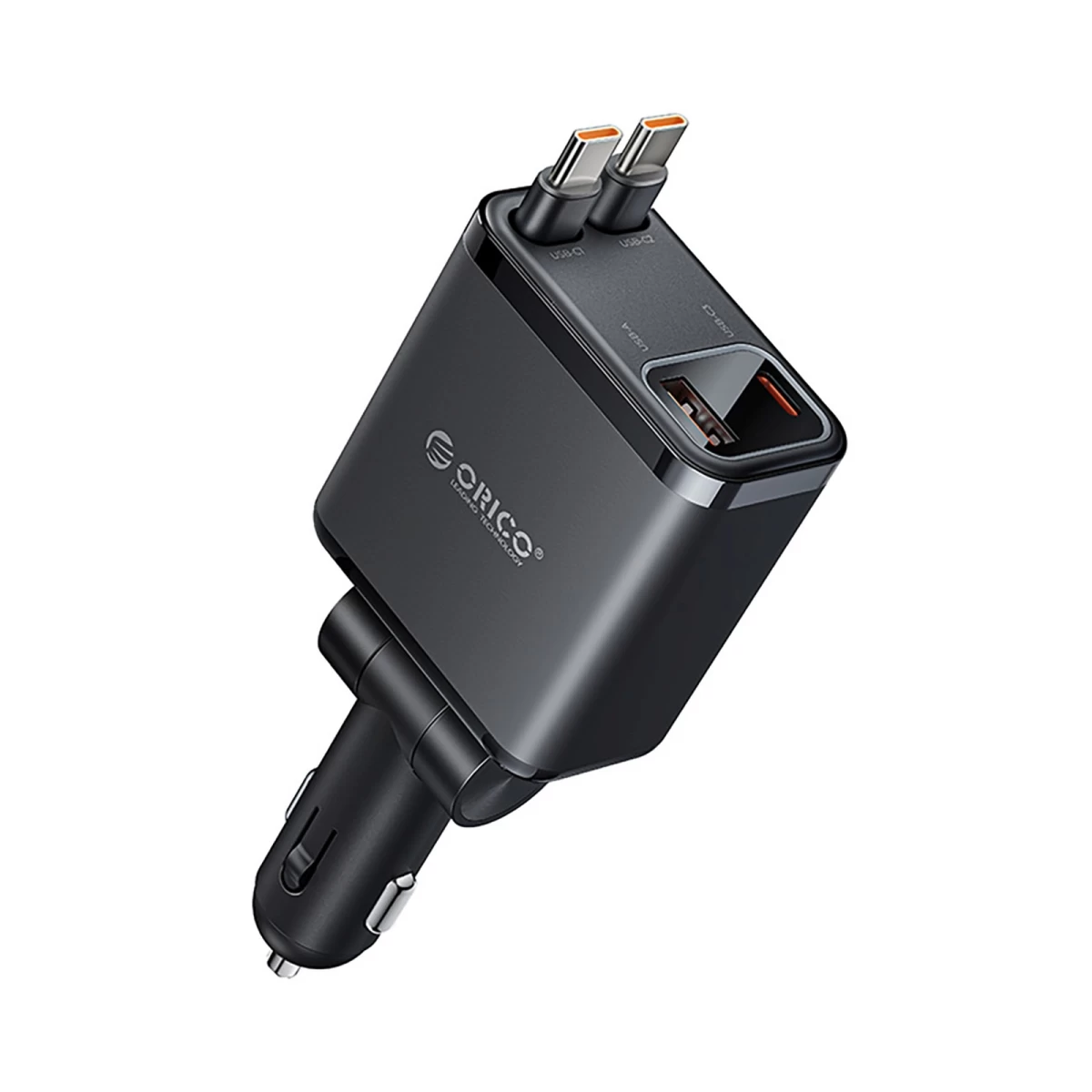 45 W Usb-a Ir Usb-c Automobilinis įkroviklis Su Susivyniojančiais Usb-c Kabeliais – Juodas