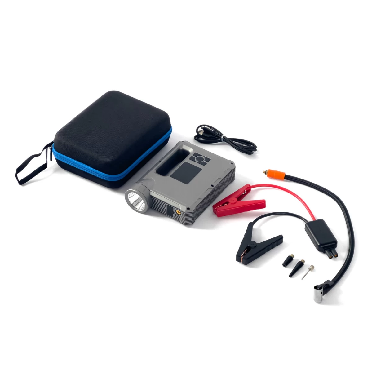 4in1 Jump Starter + Powerbank 8000mah + Kompresorius + Led žibintuvėlis - Juodas