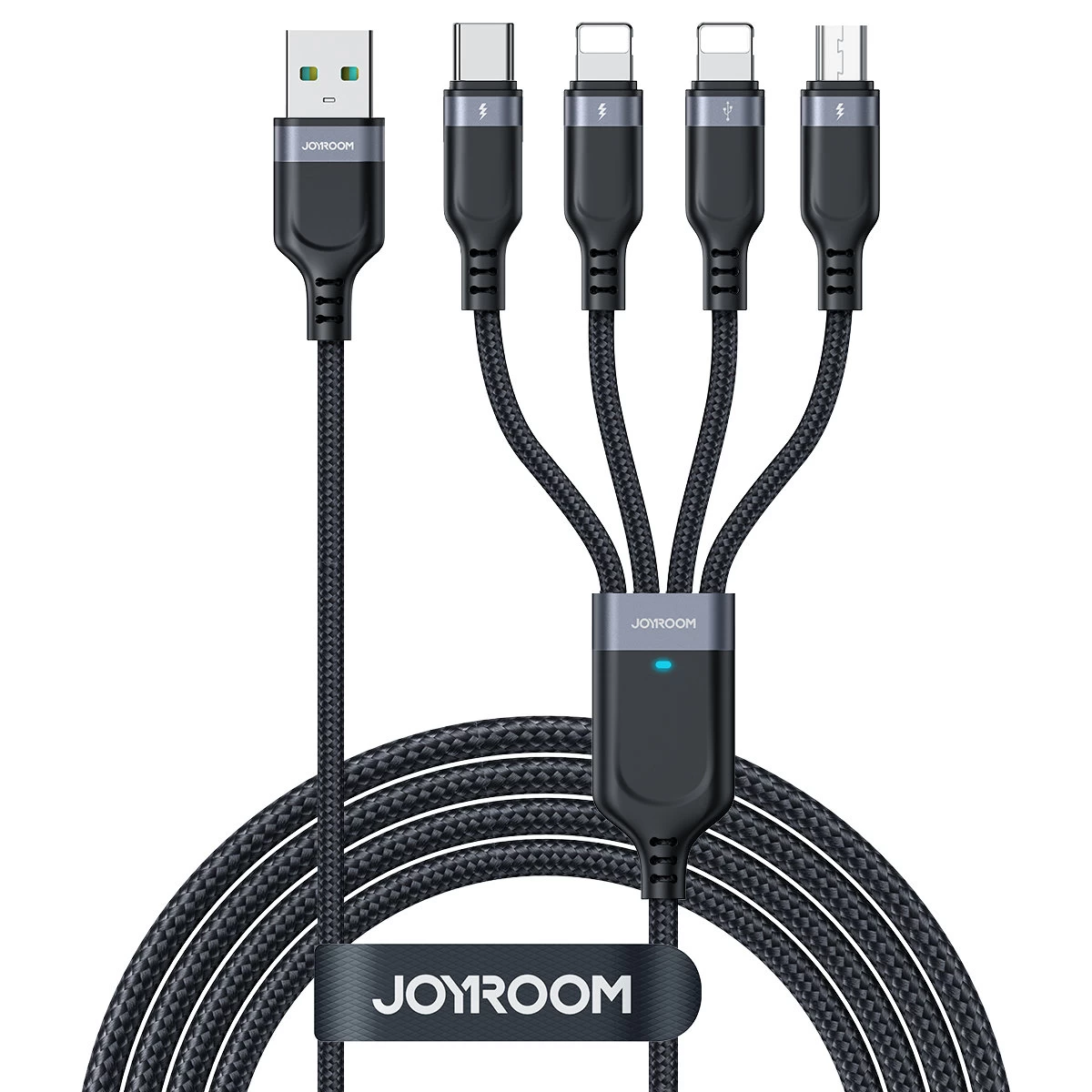 4in1 Kabelis Usb-a - Usb-c 2x Iphone Lightning Microusb 1,2 M Juodas