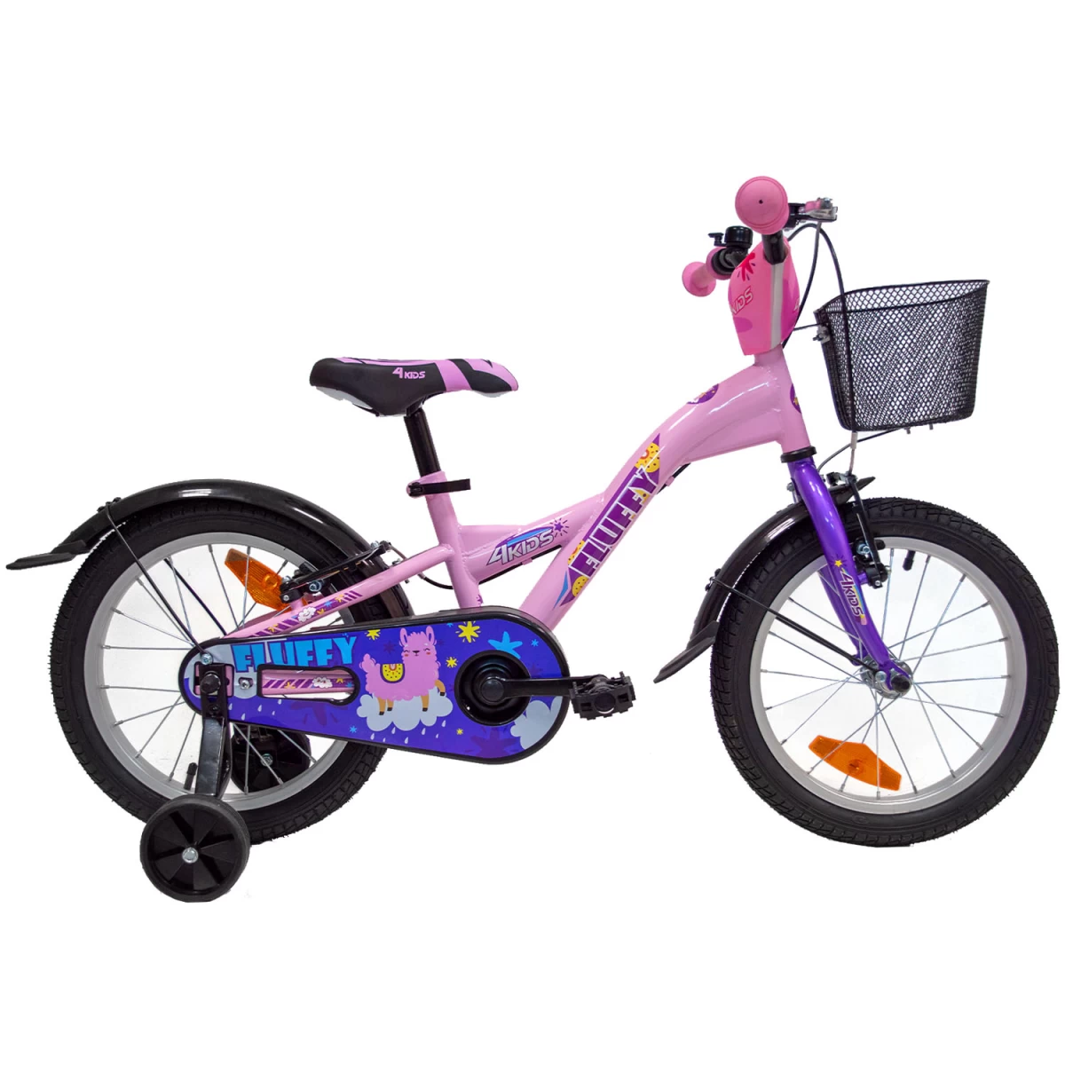 4KIDS Fluffy 16 // 1G, dydis 9.5 (24 cm), V-Brake ir Kojinis stabdžiai, plieninis (rožinė)