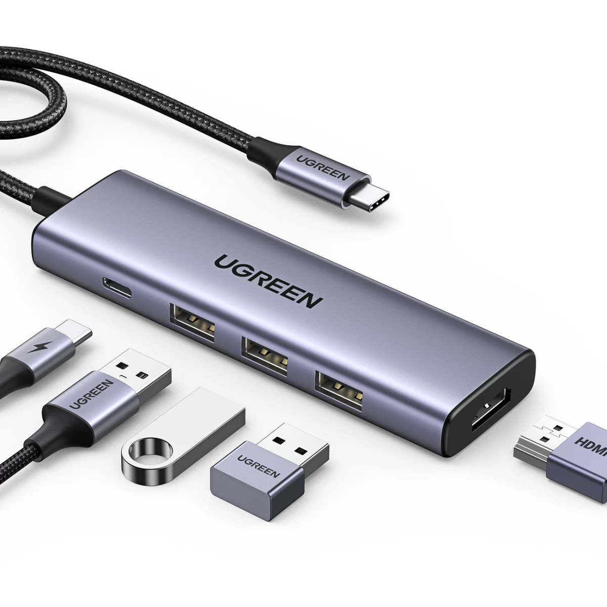 5in1 Daugiafunkcinis Hub Usb-c Adapteris 3x Usb-a Hdmi 4k Pd 100w Pilkas 5in1 Daugiafunkcinis Hub Usb-c Adapteris 3x Usb-a Hdmi 4k Pd 100w Pilkas