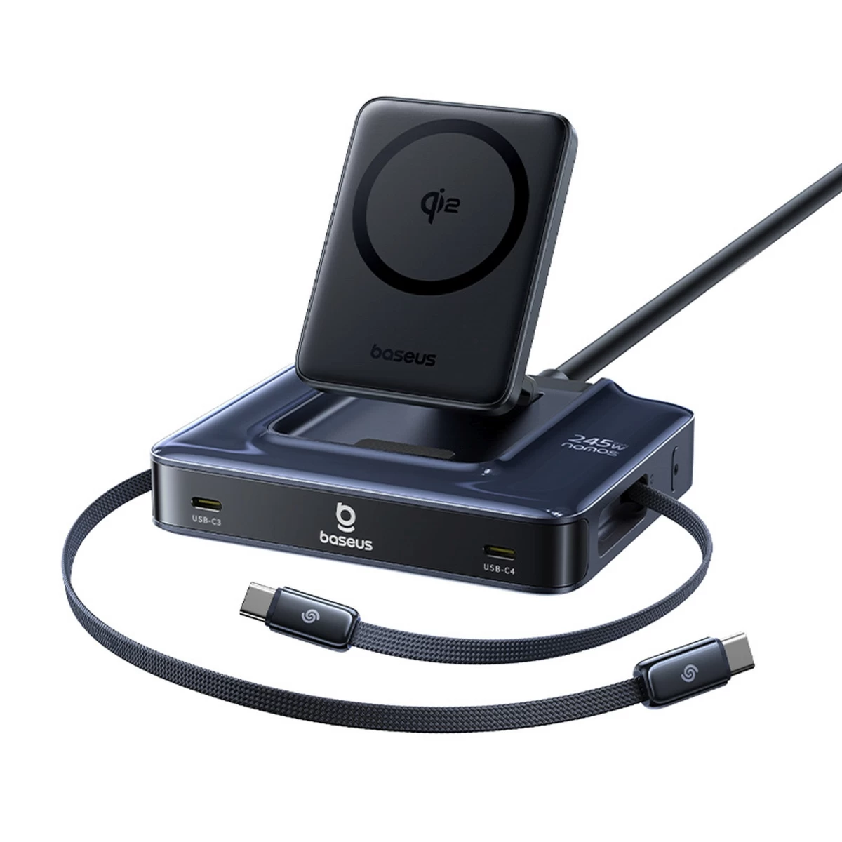 6-in-1 Belaidė įkrovimo Stotelė Su Susivyniojančiais Usb-c Kabeliais, 245 W – Juoda