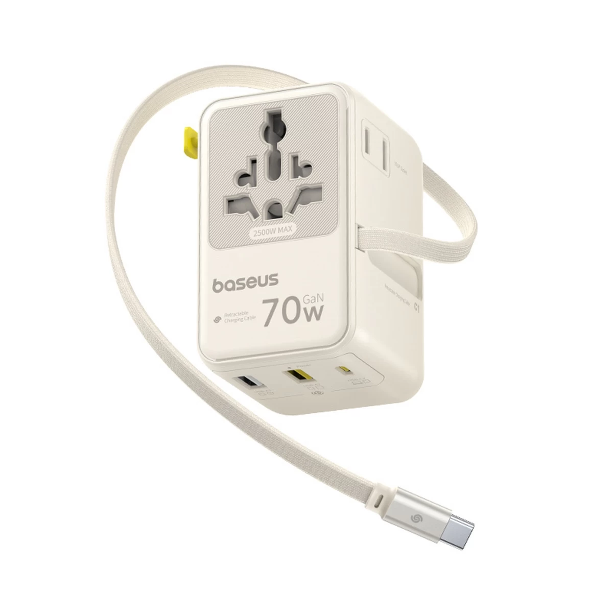 6-in-1 Kelioninis Adapteris Su Susukamu Usb-c Kabeliu, 70 W – Baltas