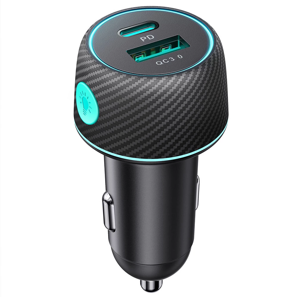 60w Pd Usb-c Usb-a Automobilinis įkroviklis, Juodas