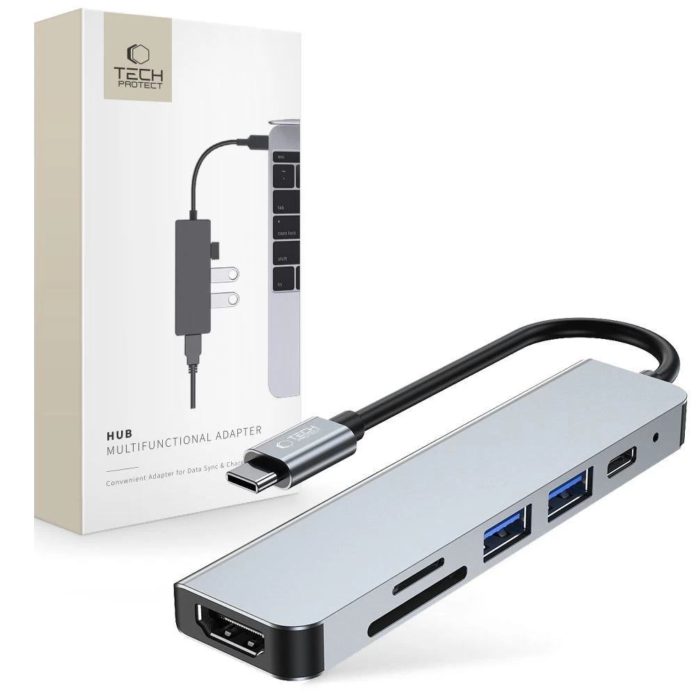 6in1 Hub Usb-c į Usb-a Usb-c Hdmi Daliklis Micro Sd / Tf / Sd - Pilkas