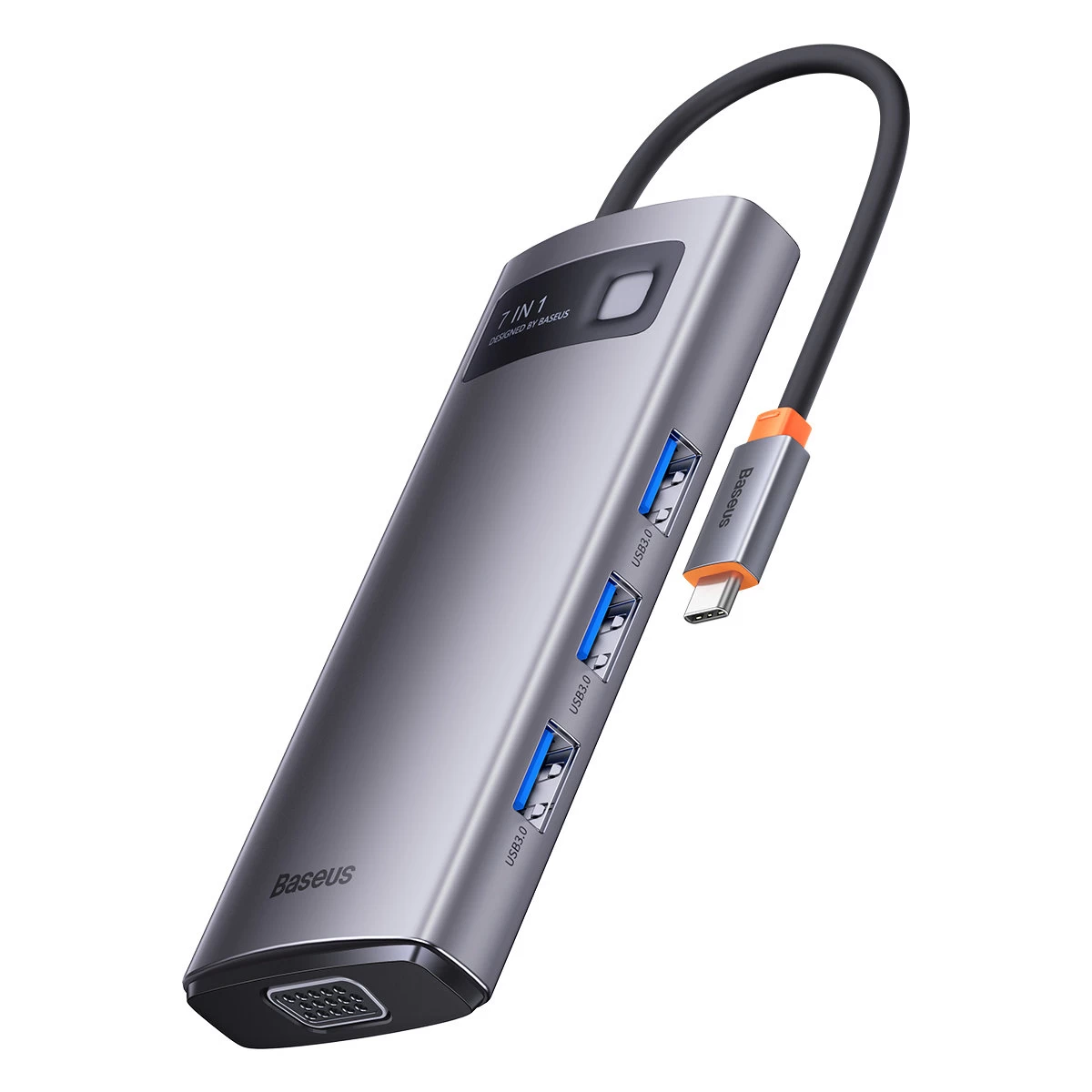 7-in-1 Usb-c Doko Stotis Su 1xhdmi, 1xvga, 3xusb 3.2, 1xpower Delivery Ir Rj-45 Ethernet Jungtimis, Pilkos Spalvos