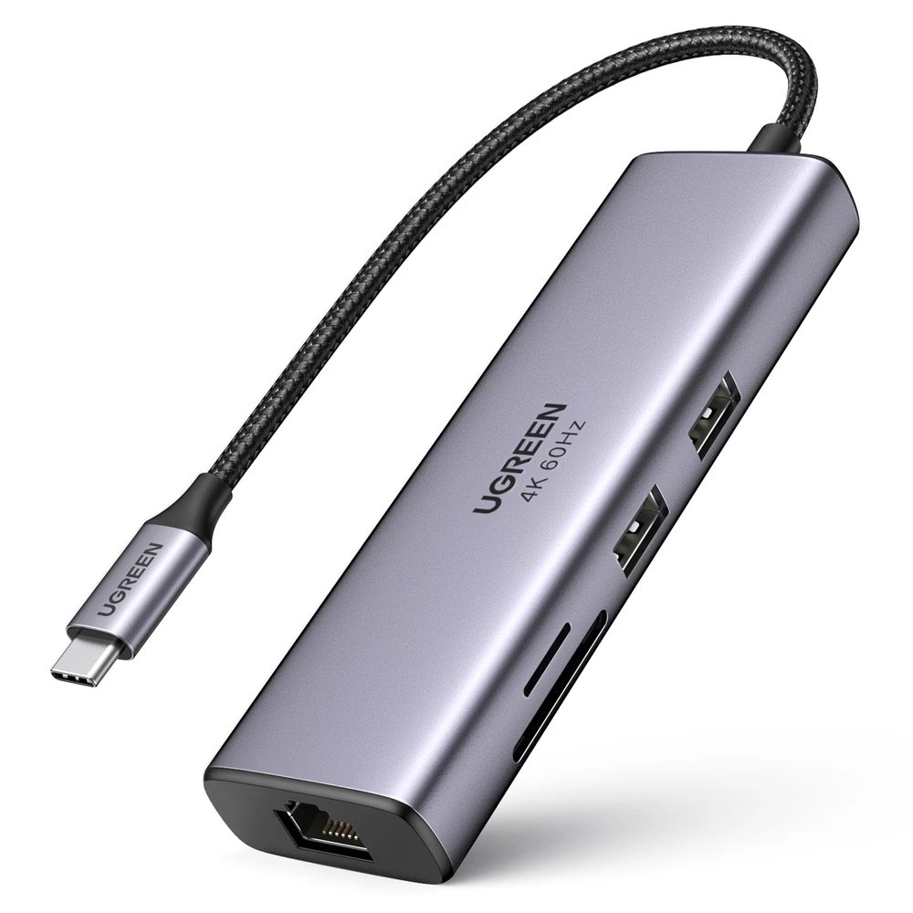 7in1 Daugiafunkcinis Usb-c šakotuvas - 2x Usb Hdmi 4k Sd Ir Tf Kortelių Skaitytuvas Usb-c Rj45 1gbps Pilkas 7in1 Daugiafunkcinis Usb-c šakotuvas - 2x Usb Hdmi 4k Sd Ir Tf Kortelių Skaitytuvas Usb-c Rj45 1gbps Pilkas