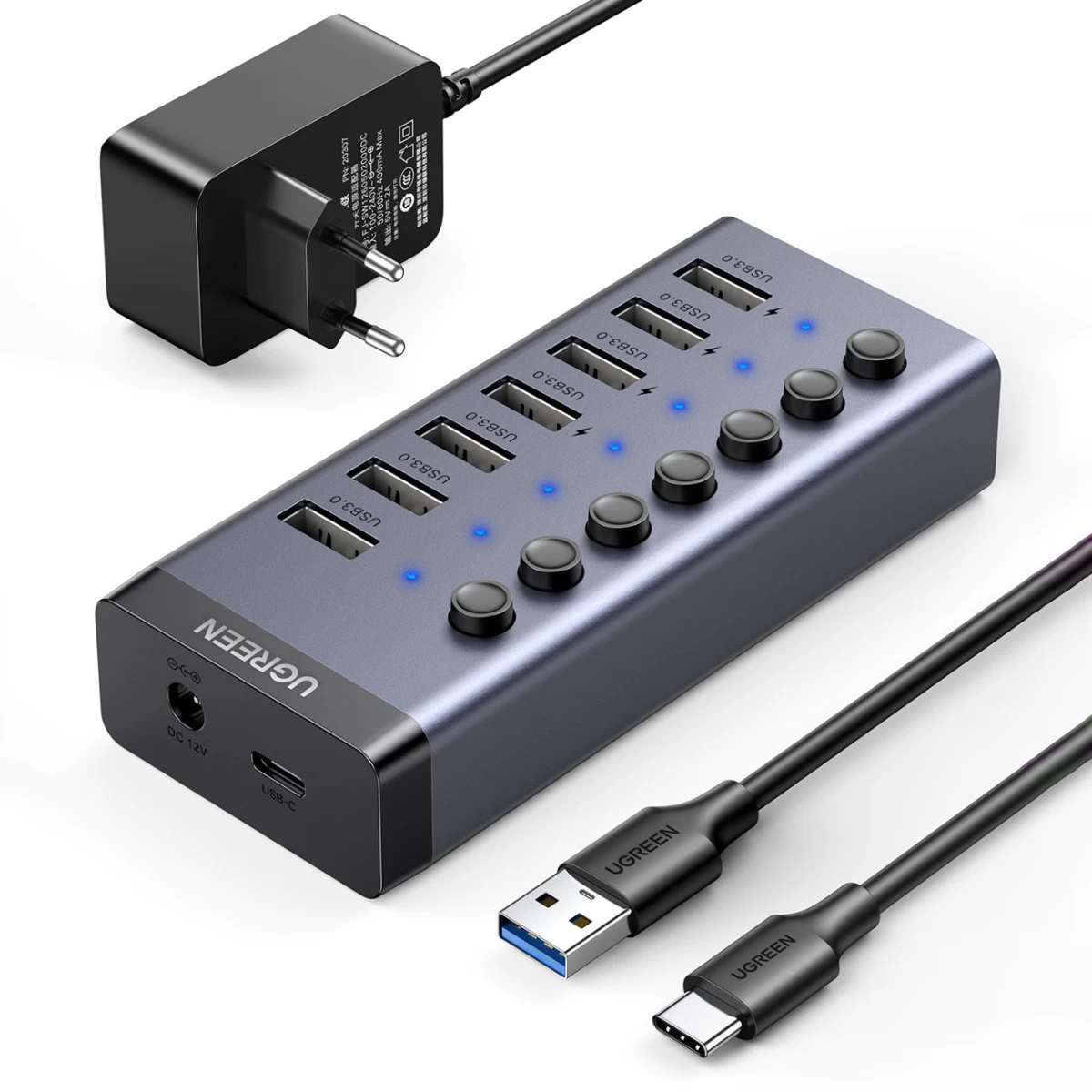7in1 Daugiafunkcinis Usb-c šakotuvas - 7x Usb 3.0 Pd Dc 12v Pilkos Spalvos 7in1 Daugiafunkcinis Usb-c šakotuvas - 7x Usb 3.0 Pd Dc 12v Pilkos Spalvos