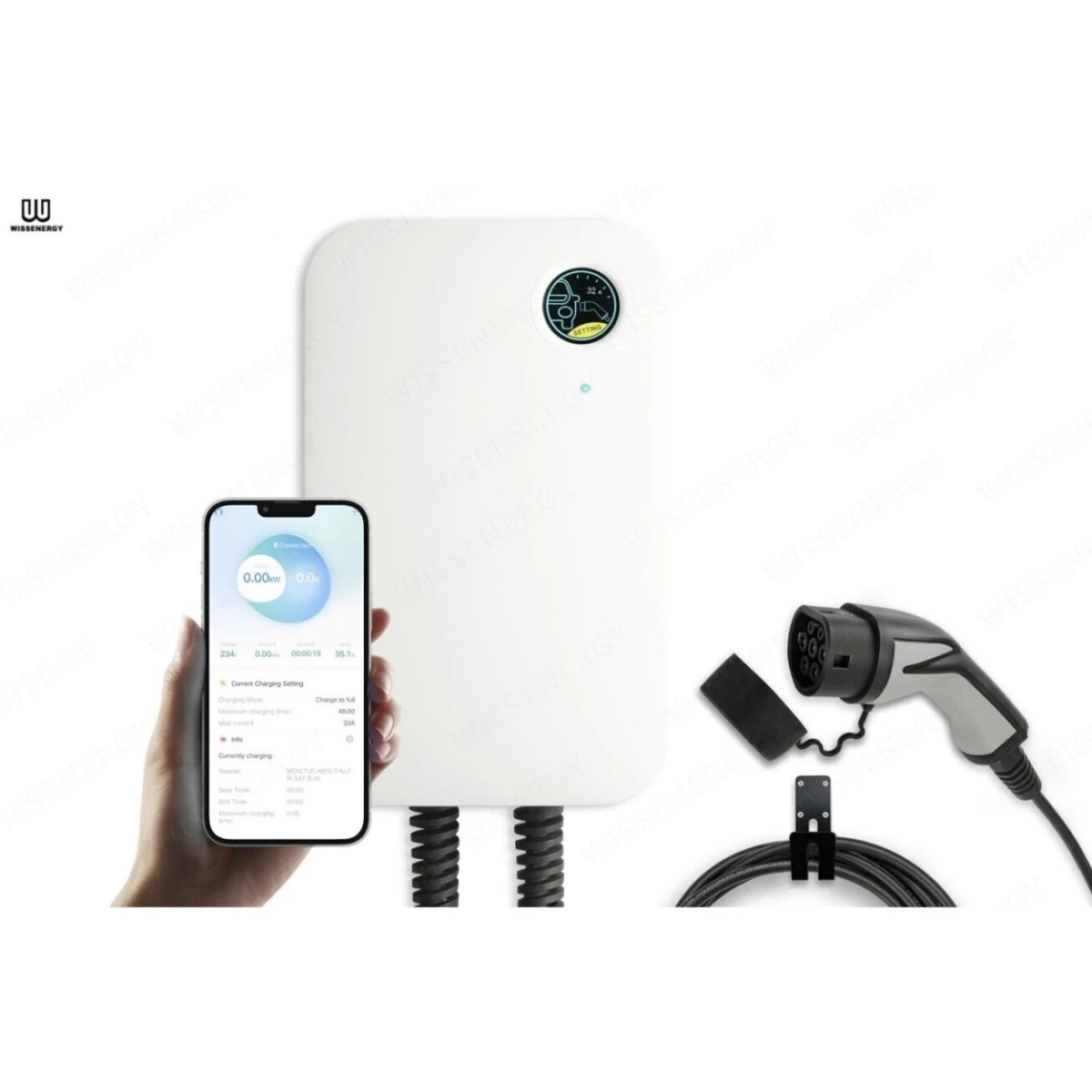 7kW 1 Fazės wallbox krovimo stotelė WB20 su Wi-fi funkcija