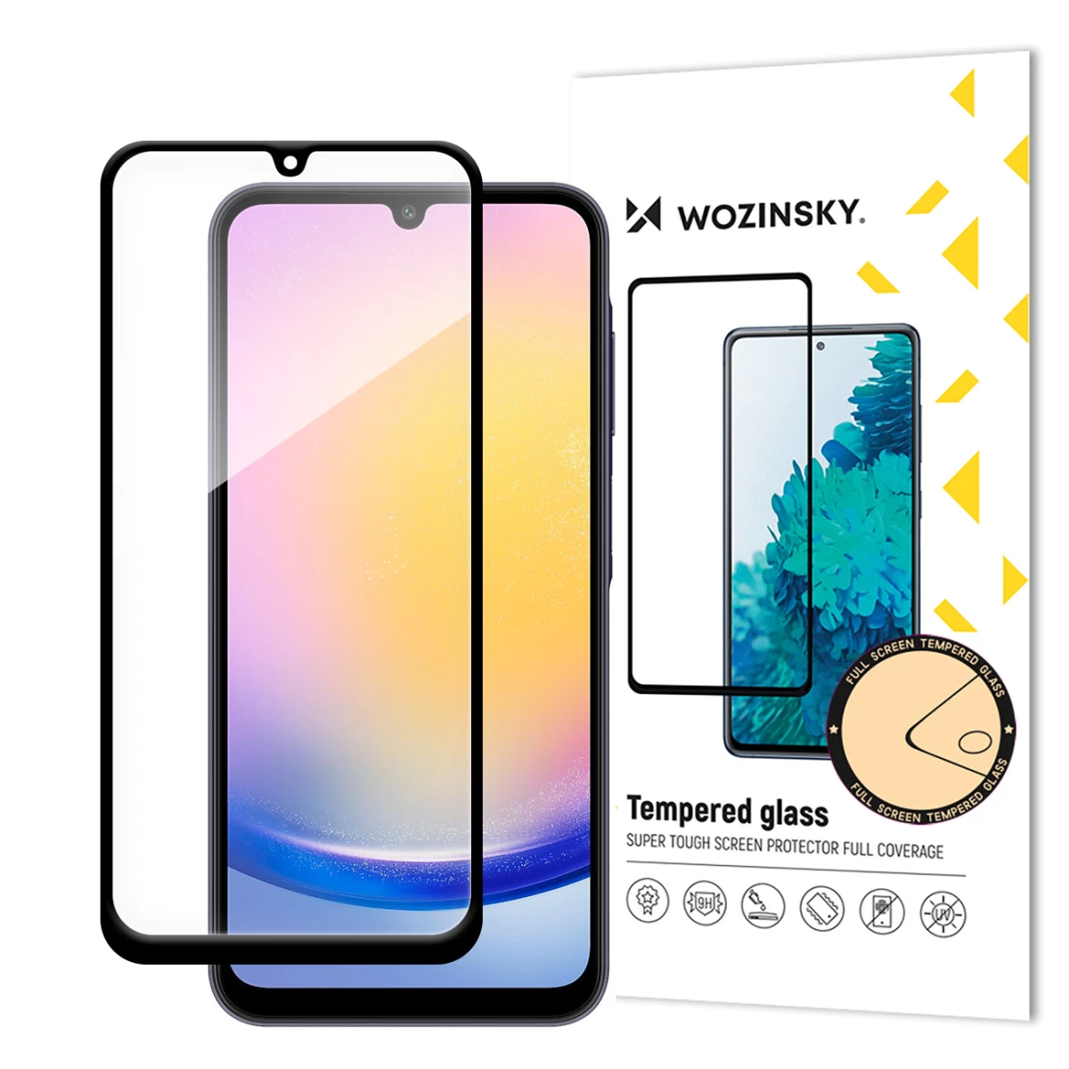 9h Visiškai Lipnus Grūdintas Stiklas Su Juodu Rėmeliu, Skirtas samsung A25