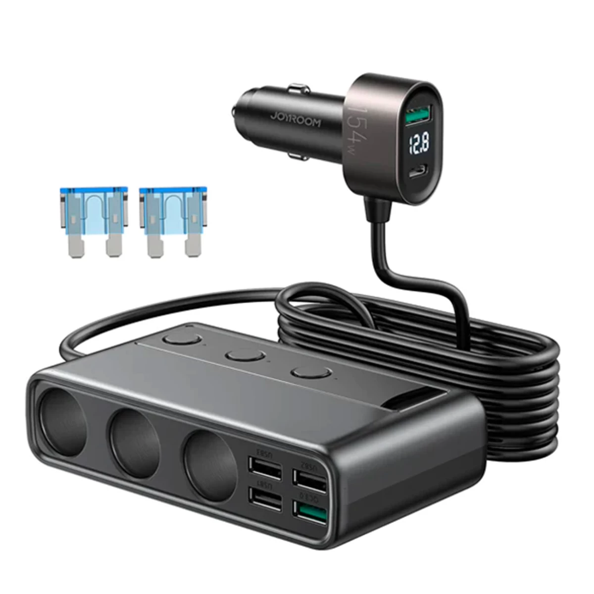 9in1 Automobilio įkroviklio Daliklis 5x Usb 1x Usb-c 3x žiebtuvėlio Lizdas Pd Qc Juodas