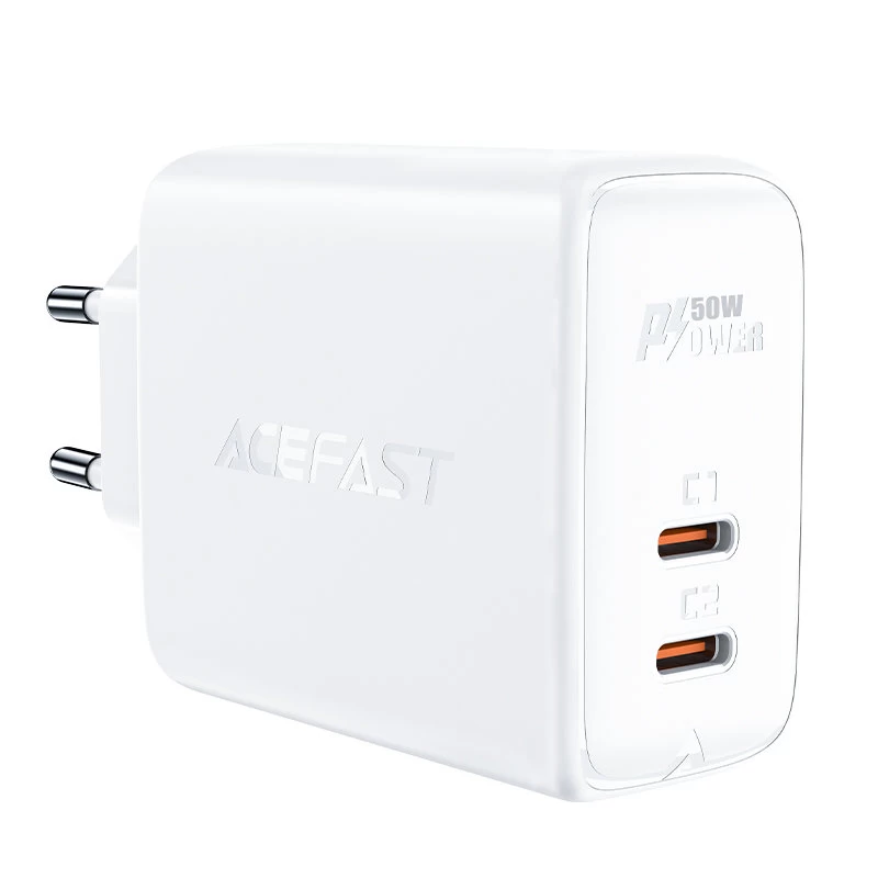 A29 Gan Dviejų Prievadų Usb-c Pd 50w Tinklo įkroviklis, Baltas