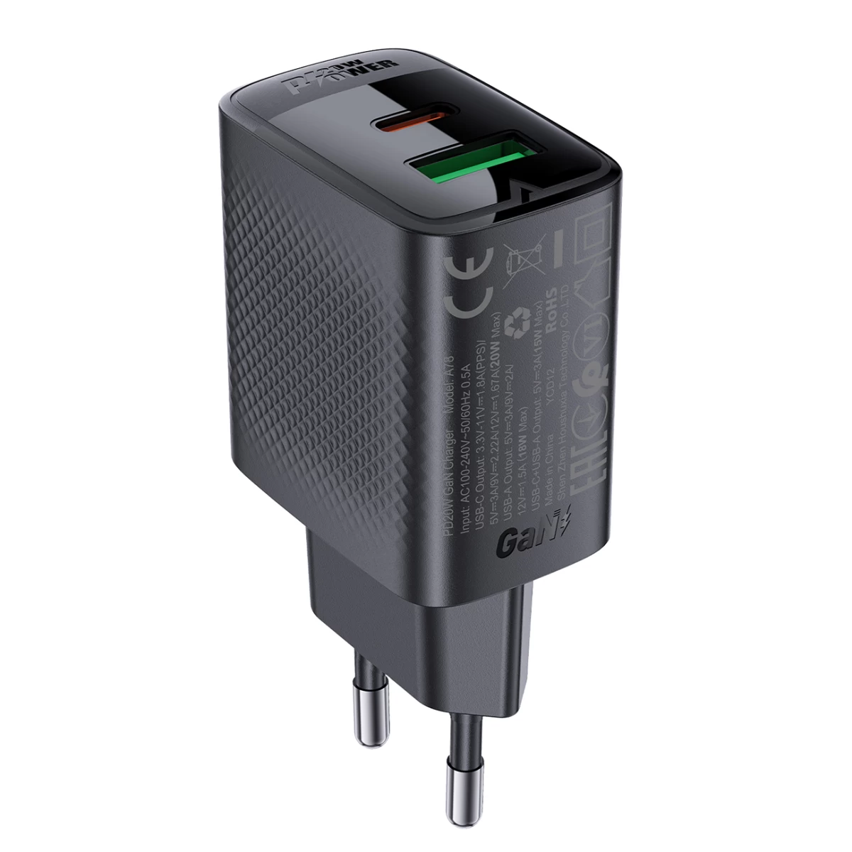 A78 Gan Gan Usb-a Usb-c Pd 20w Tinklo įkroviklis - Juodas