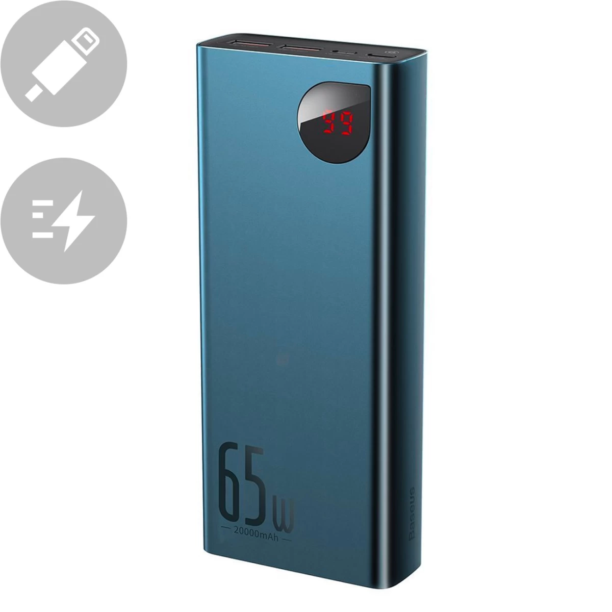 Adaman Powerbank 2x Usb 1x Usb-c 1x Microusb 20000mah 65w Quick Charge Blue