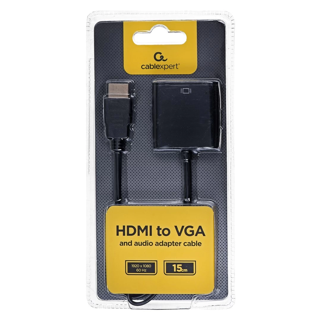 Adapter GEMBIRD A-HDMI-VGA-03 (HDMI M - D-Sub (VGA) F; 0,15m; black color)