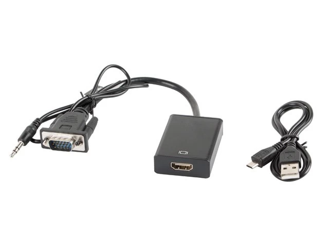 Adapter Lanberg AD-0021-BK (D-Sub (VGA), Mini Jack M - HDMI F; 0,20m; black color)