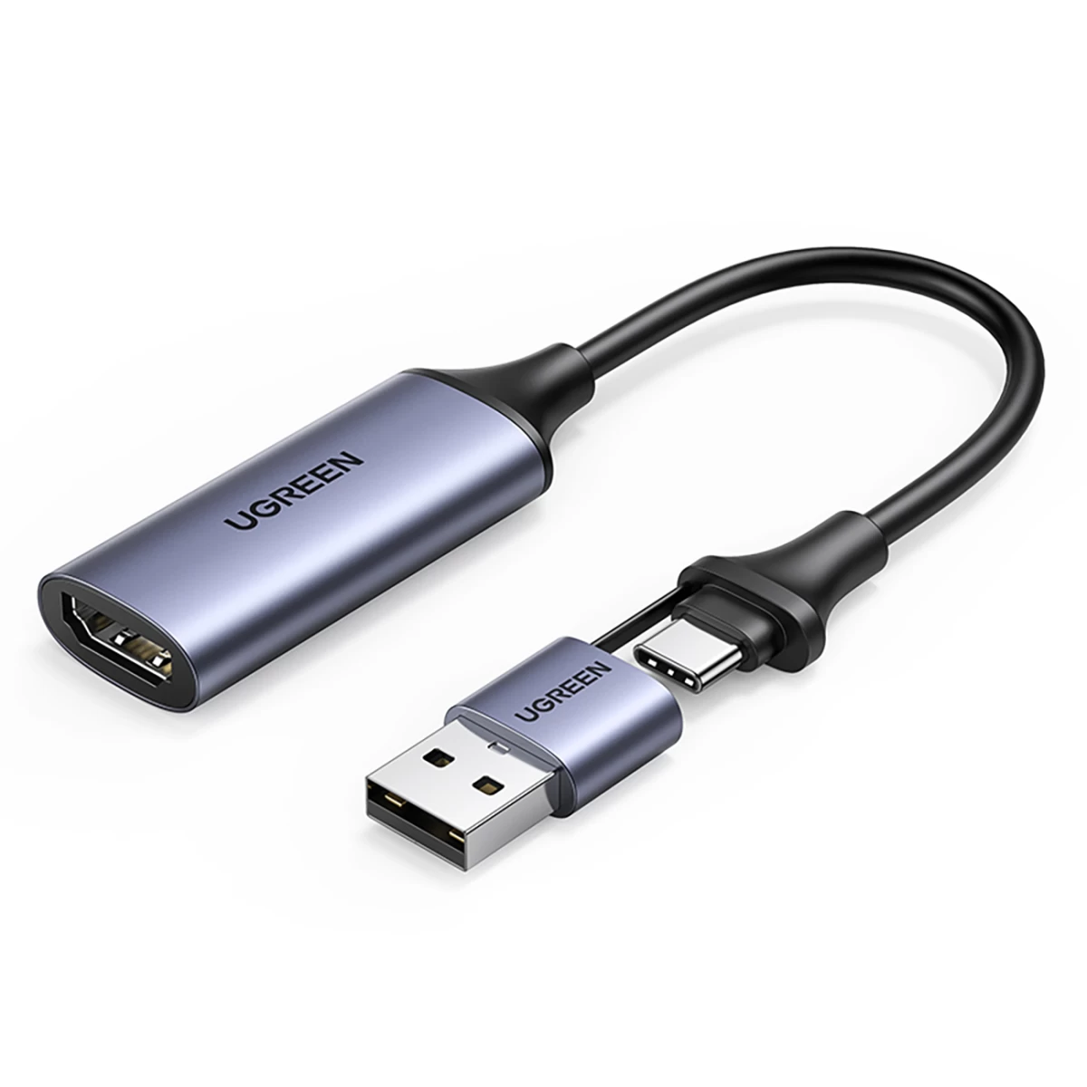 Adapterio Adapteris Hdmi (moteriškas) - Usb-a / Usb-c (vyriškas) - Pilkas