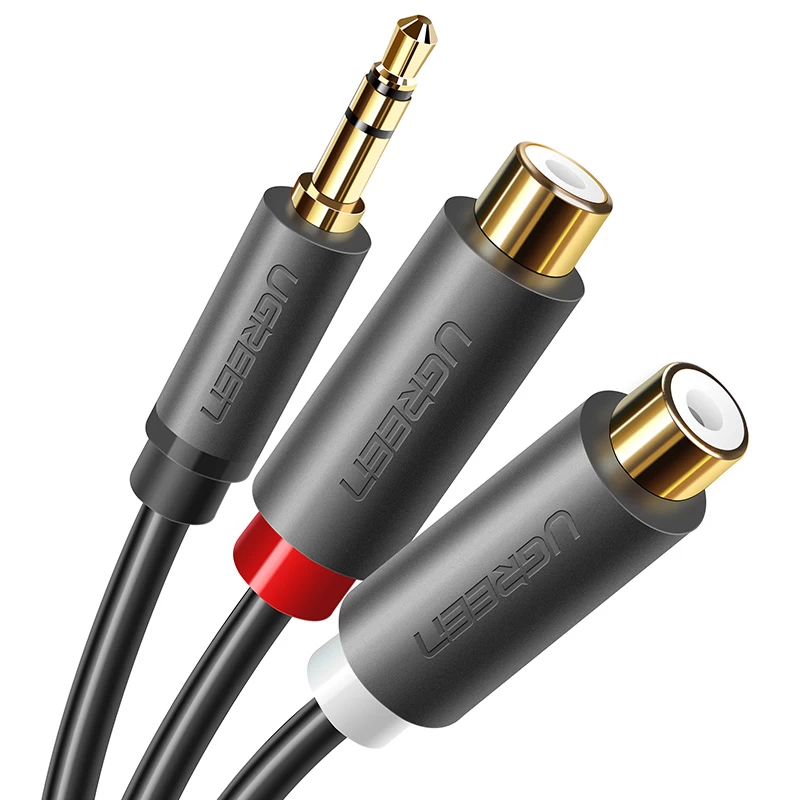 Adapterio Kabelis 3,5 Mm Vyriškas Garso Lizdas - 2x Rca Moteriškas 0,25 M Pilkas