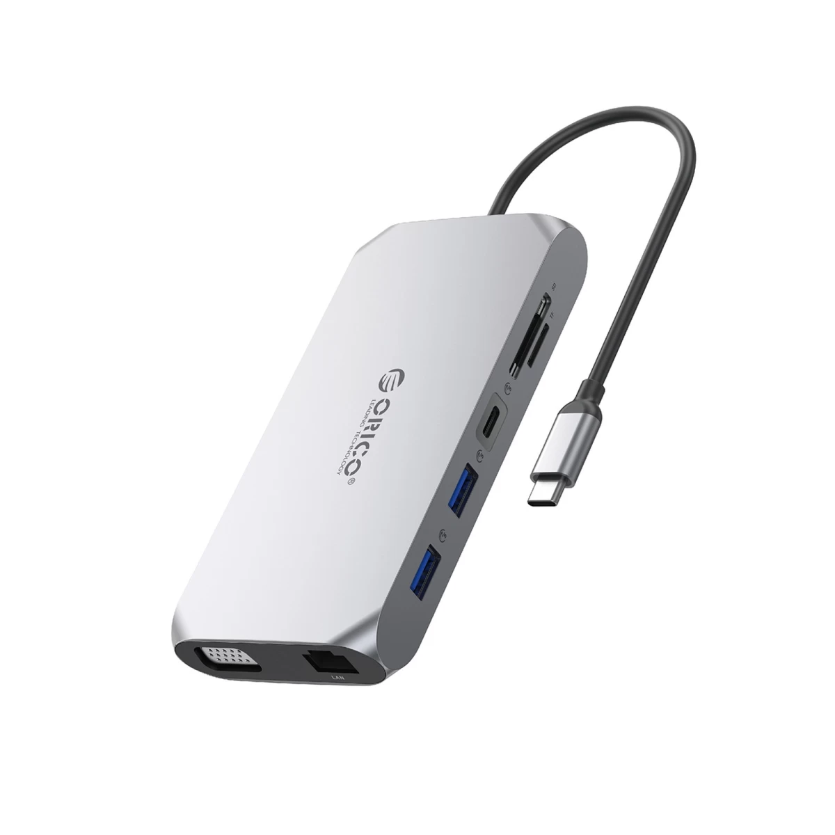 Adapteris Hub 12-in-1 Usb-c – Usb-a, Usb-c, Hdmi, Vga, Sd/microsd, Rj45, Mini Jack, Pd 100 W, 4k – Pilkos Spalvos