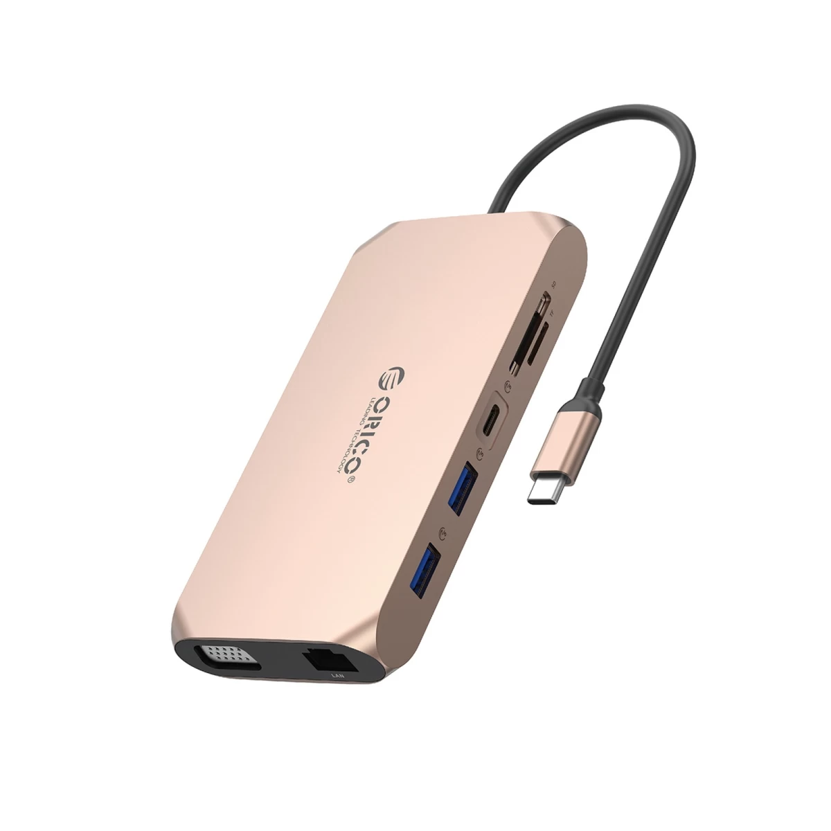 Adapteris Hub 12-in-1 Usb-c – Usb-a, Usb-c, Hdmi, Vga, Sd/microsd, Rj45, Mini Jack, Pd 100 W, 4k – Rožinis Auksas