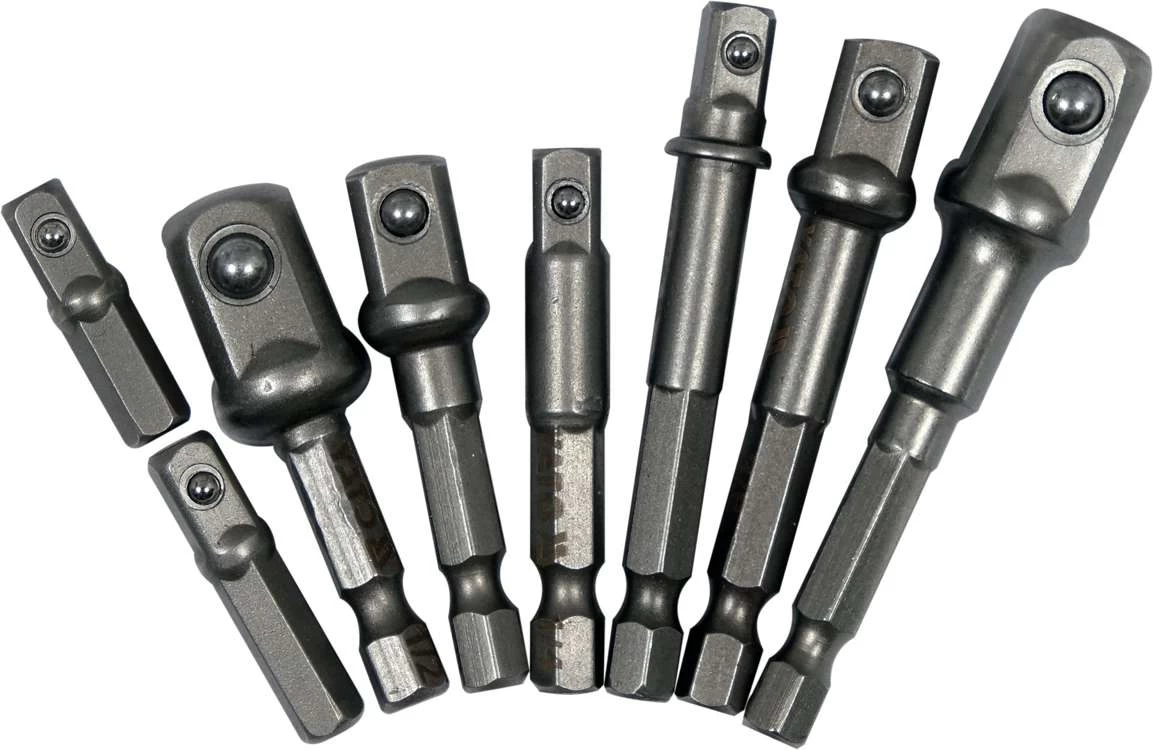 Adapterių komplektas | iš 1/4(6,3 mm) į galvutes 1/4 - 3/8 - 1/2 | 8 vnt. (YT-04639)