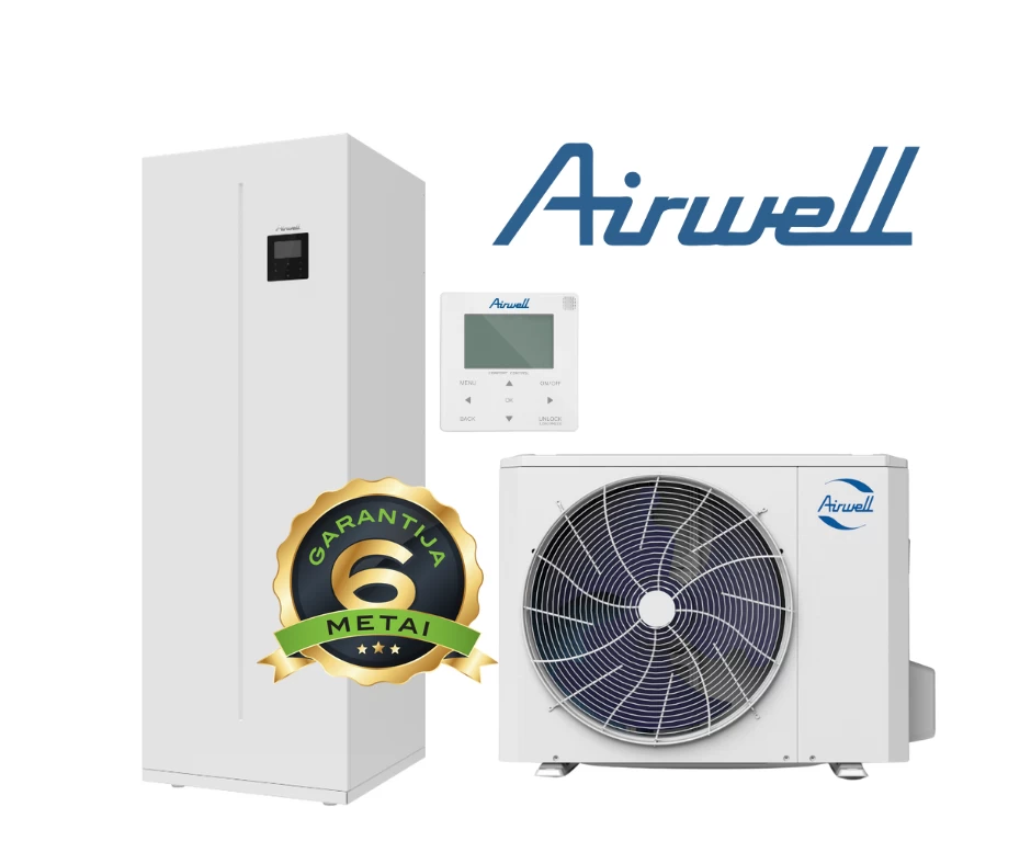 Airwell Wellea WT šilumos siurblys oras-vanduo 6kW su integruota 190L vandens talpa (-25°C) Airwell Wellea WT šilumos siurblys oras-vanduo 6kW su integruota 190L vandens talpa (-25°C)