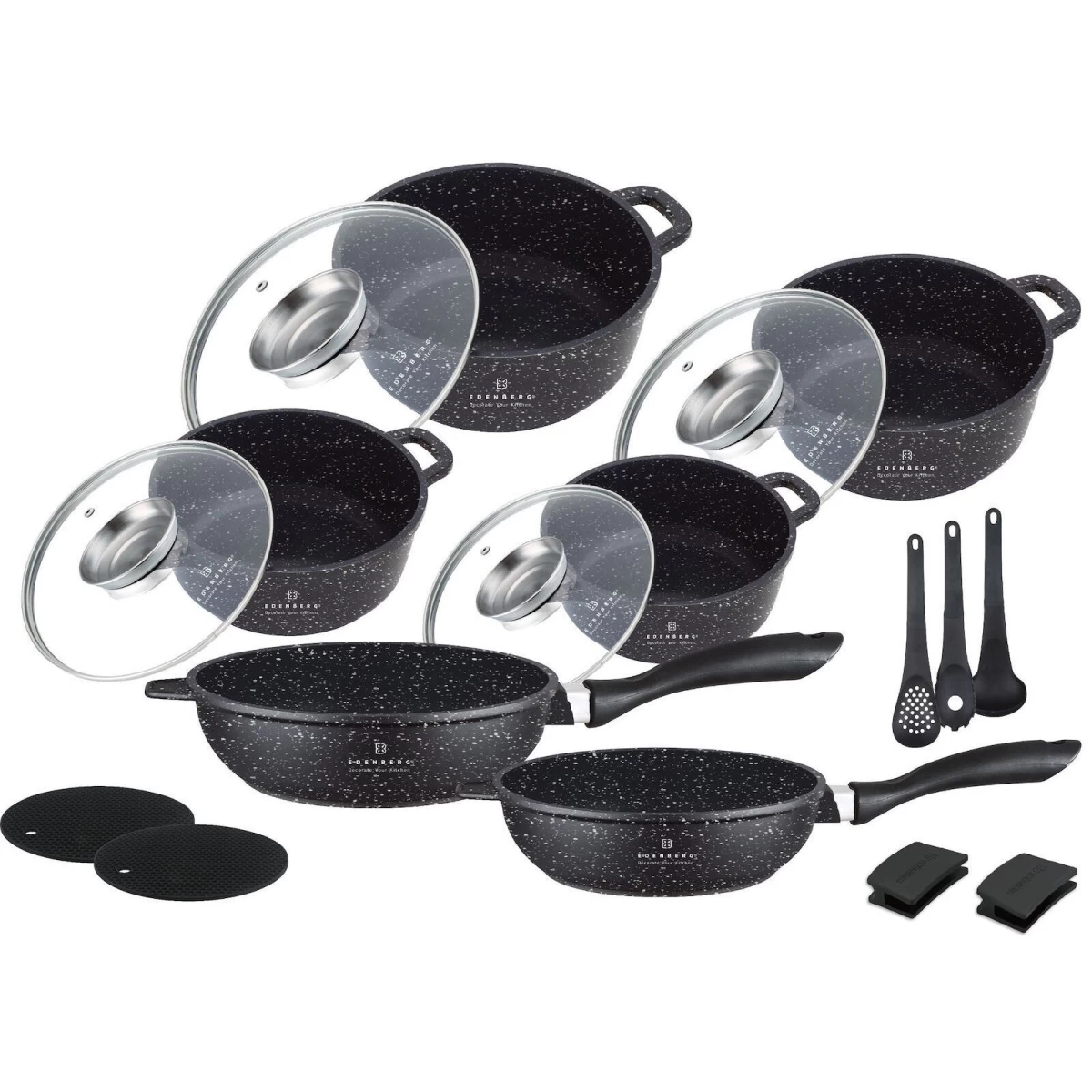 Akmens masės 17 dalių puodų rinkinys EDENBERG, EB-8181