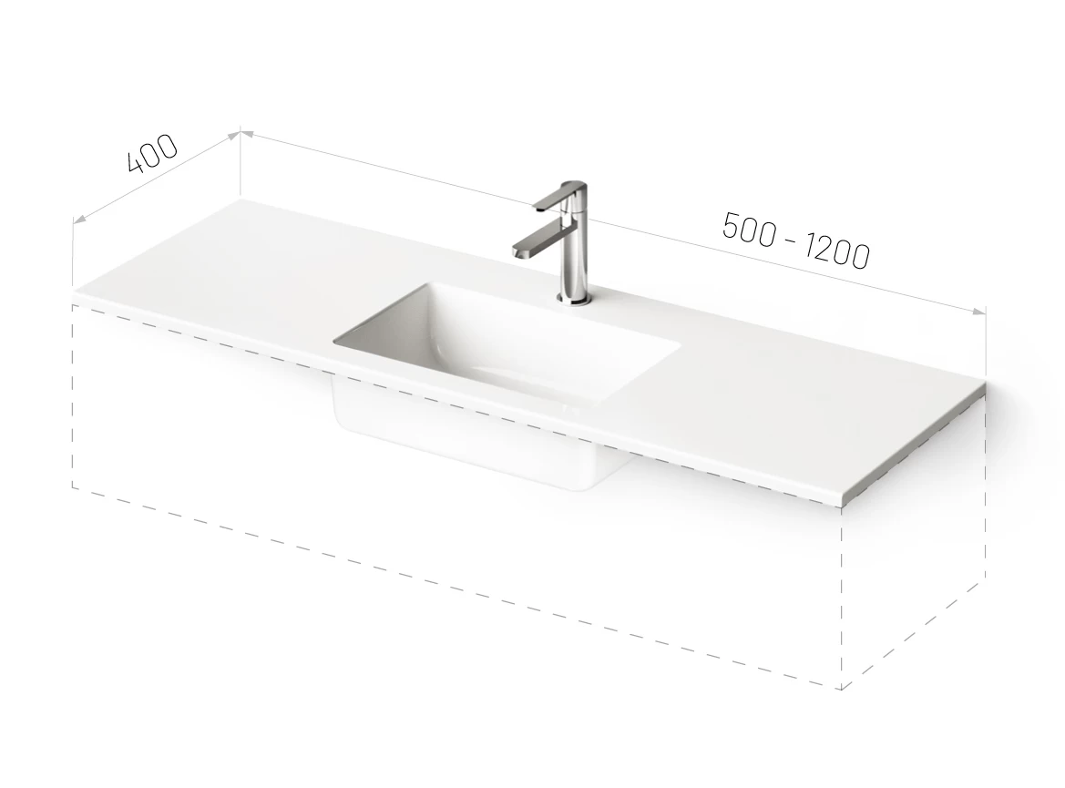 Akmens masės praustuvas PAA Loto Mini nestandartinio dydžio 500-1200 mm x 400 mm, baltas IMLOT500-1200/00