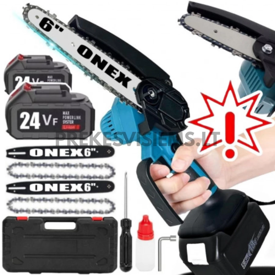Akumuliatorinis grandininis genėjimo pjūklas ONEX 2000W, OX-3301