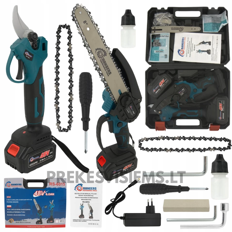 Akumuliatorinis grandininis pjūklas + genėjimo žirklės 48V, RS-6015