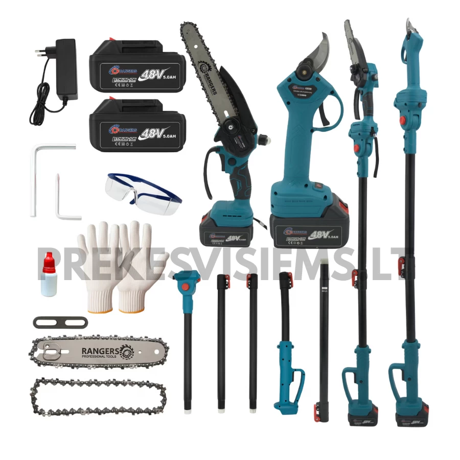 Akumuliatorinis grandininis pjūklas ir sekatorius su teleskopiniu kotu RANGERZ, RS-6011